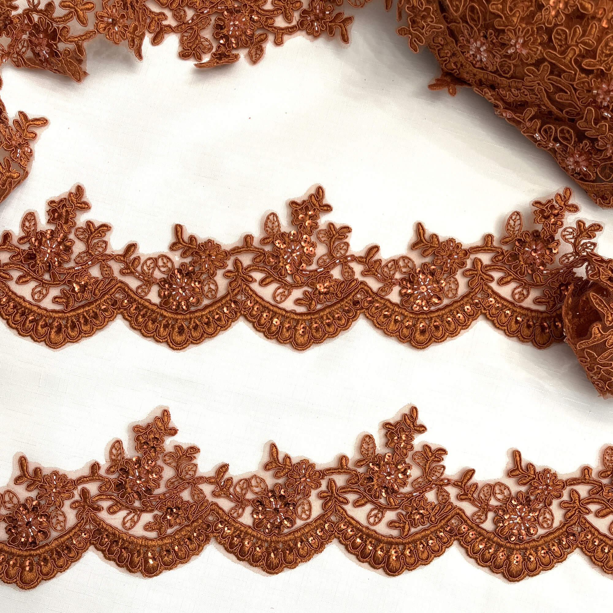 Beaded & Corded Floral scalloped Bridal Lace Trimming  | Lace USA - 96215W-BP