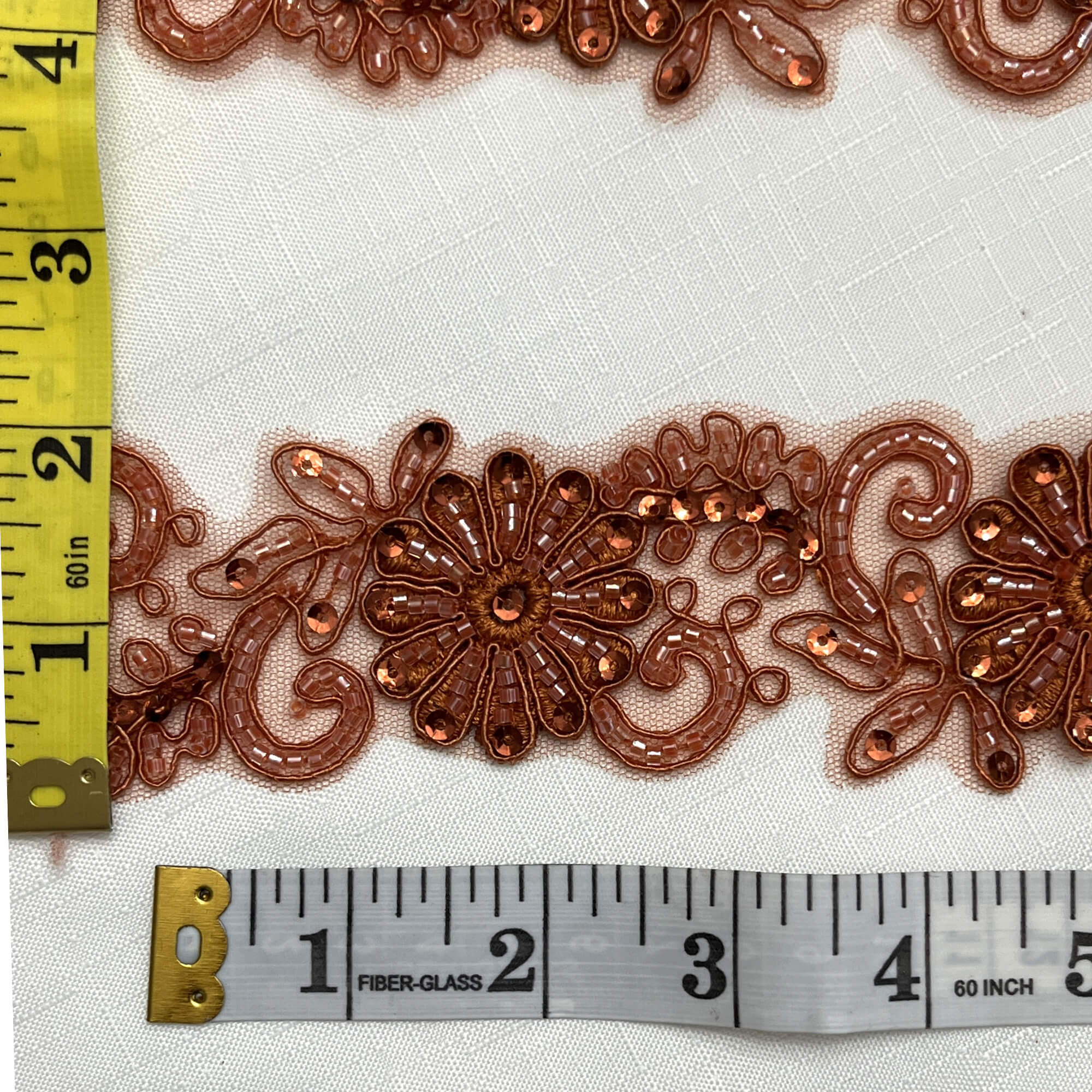 Beaded & Corded Lace Trimming Embroidered on 100% Polyester Net Mesh | Lace USA - 96275W-BP