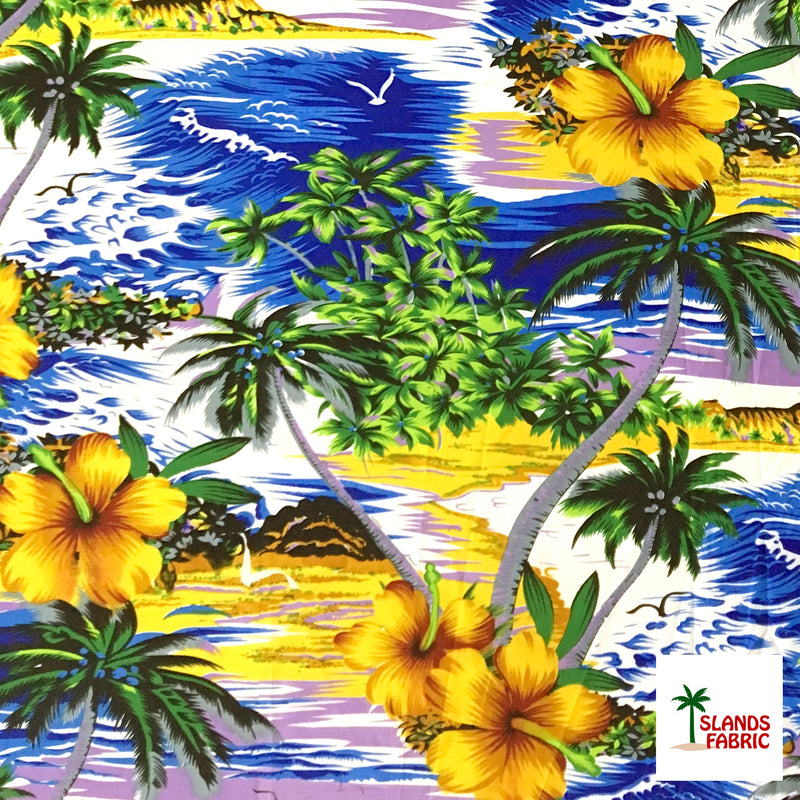 Hibiscus Hawaiian Sunset Fabric | Peachskin