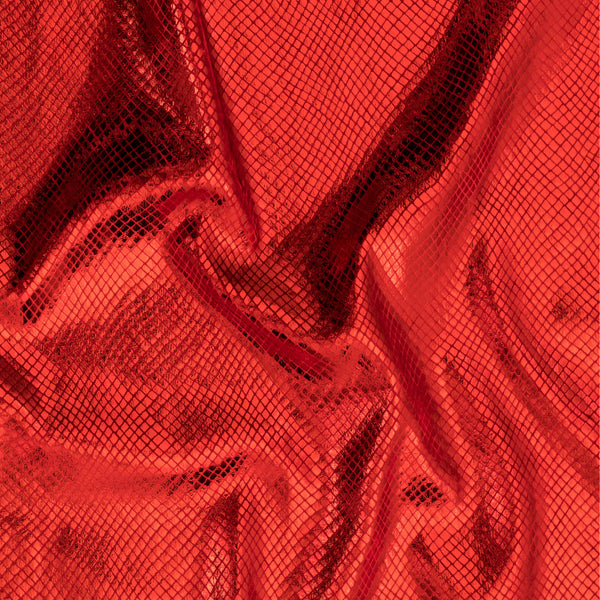 Stretch Velvet Fabric With Foiled Diamond Snake Foil | Spandex Palace Red