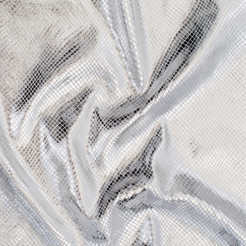 Stretch Velvet Fabric With Foiled Diamond Snake Foil | Spandex Palace White Silver