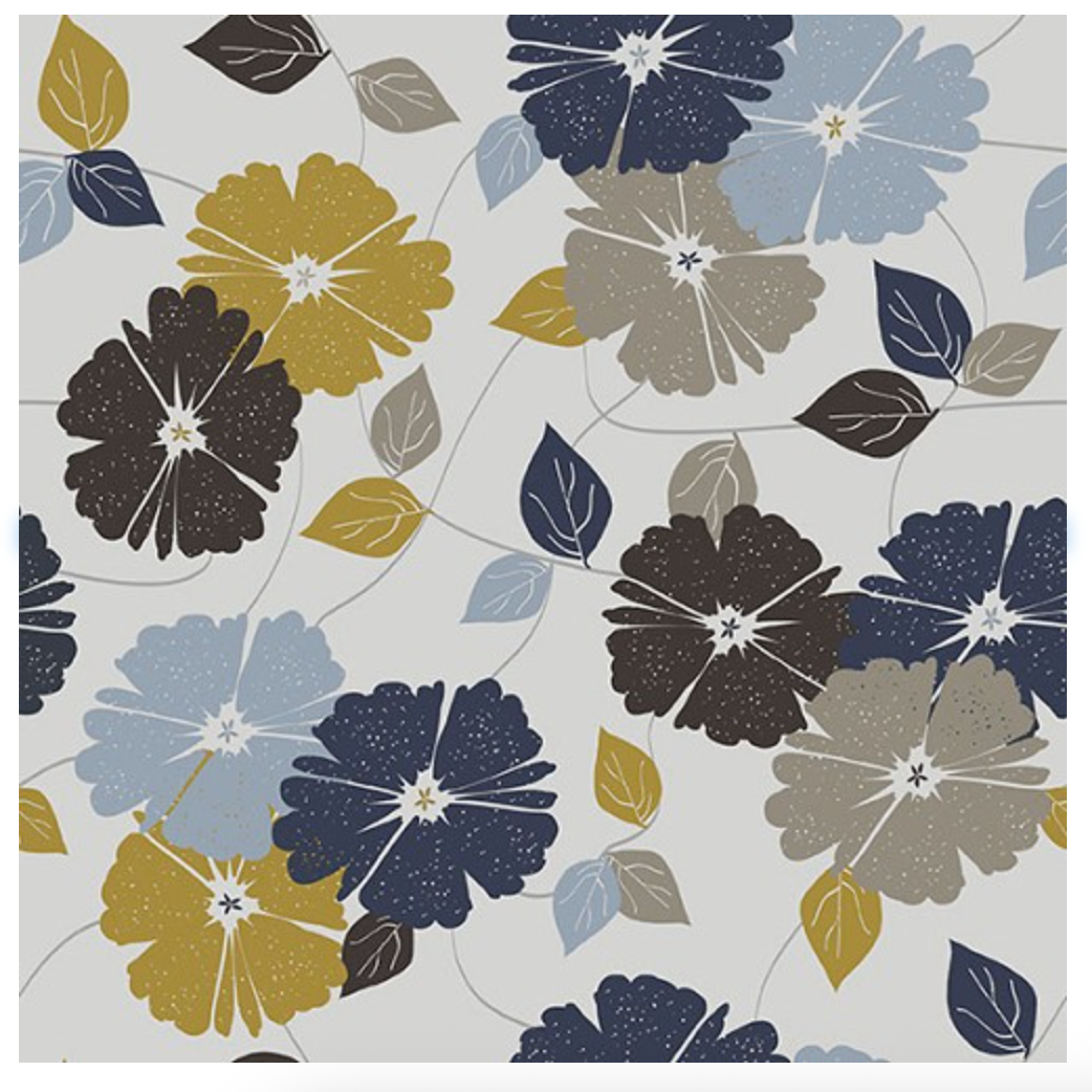 Light Gray Modern Refinement Floral Vine Cotton 43"/44" Fabric Per Yard