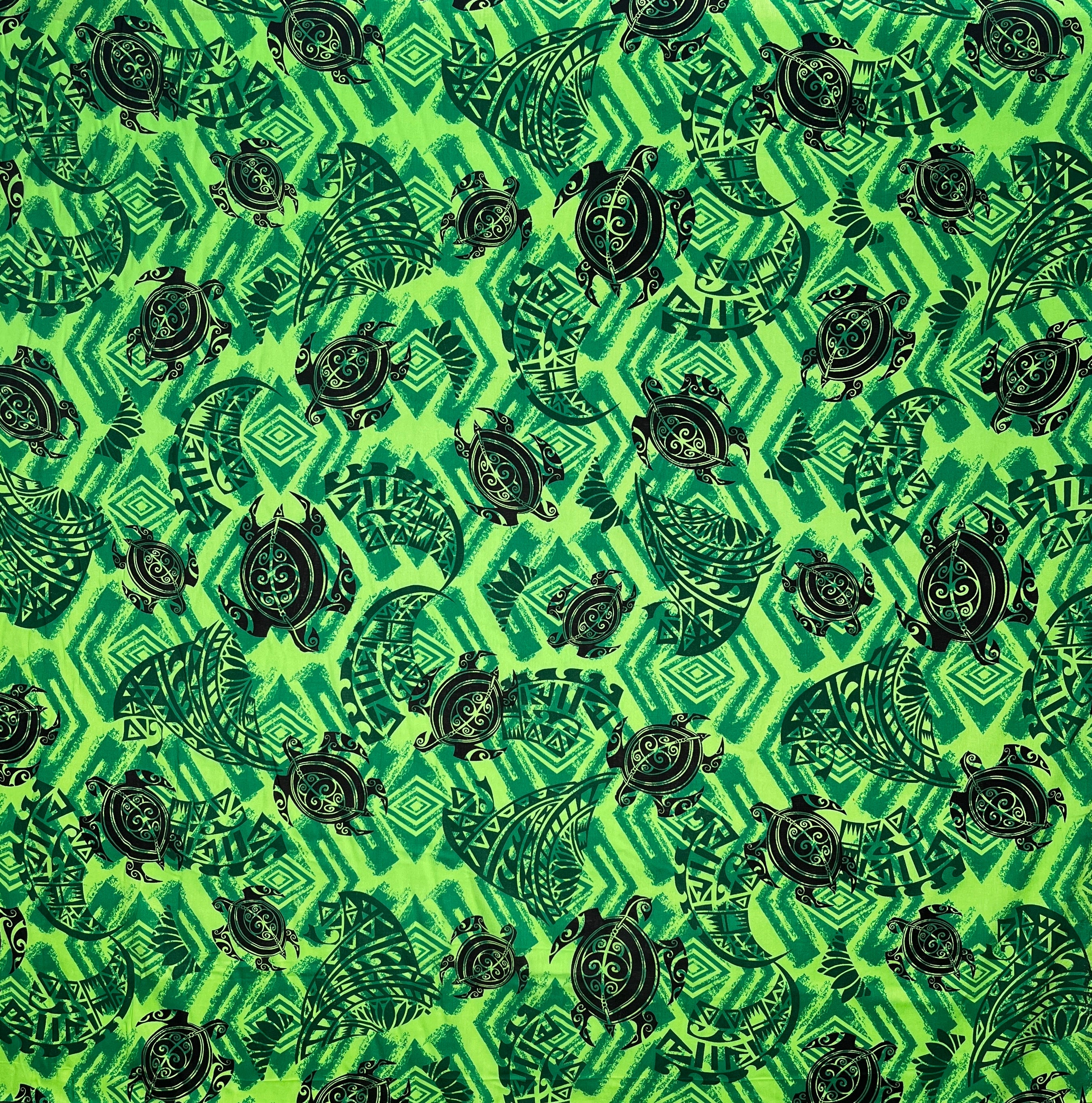Sea Turtles w/ Traditional Polynesian Tattoo Patches Rayon Fabric | Islands Fabric