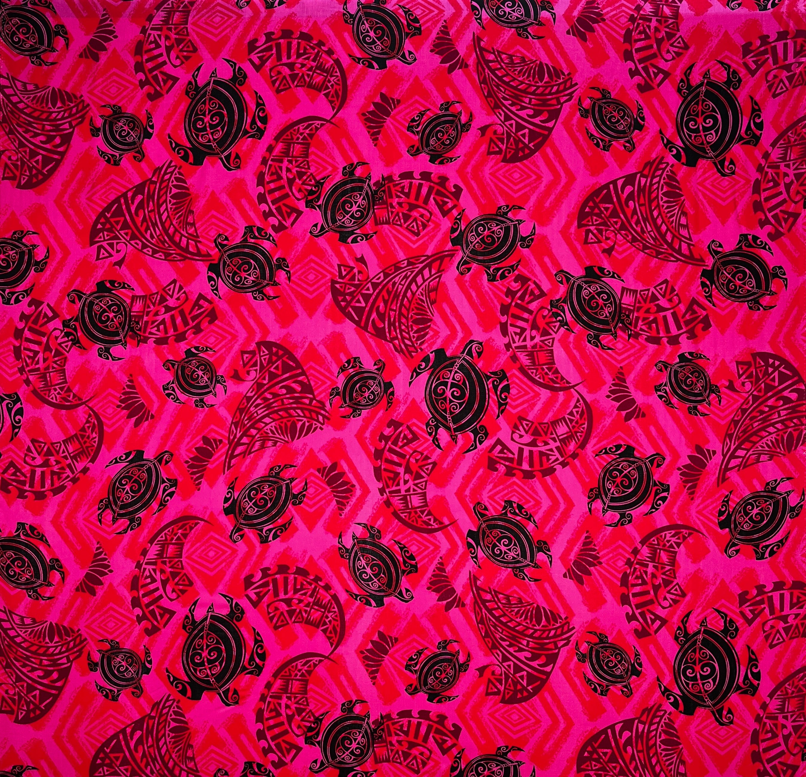 Sea Turtles w/ Traditional Polynesian Tattoo Patches Rayon Fabric | Islands Fabric