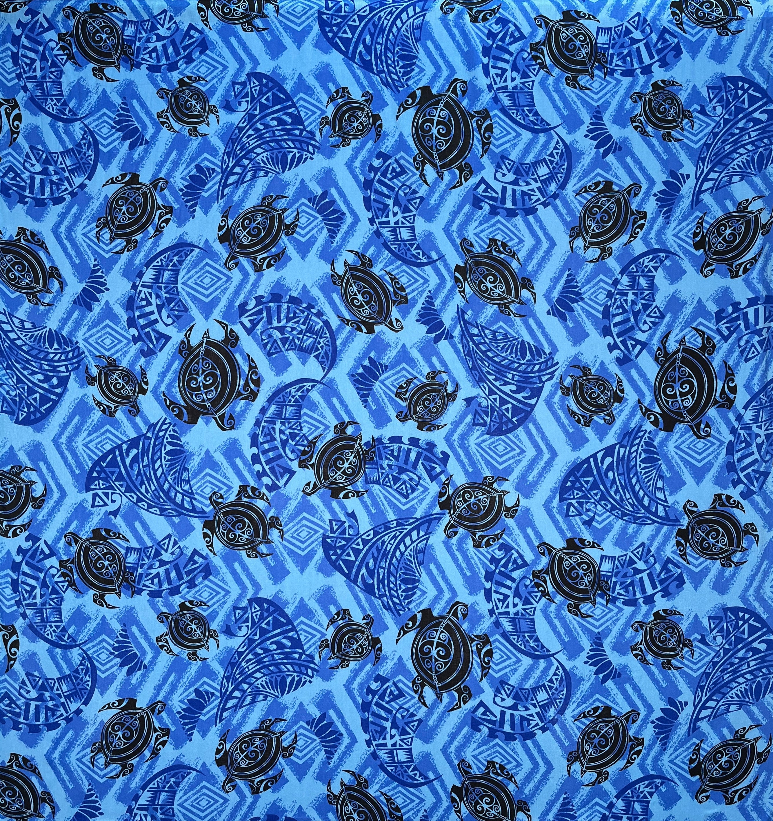 Sea Turtles w/ Traditional Polynesian Tattoo Patches Rayon Fabric | Islands Fabric