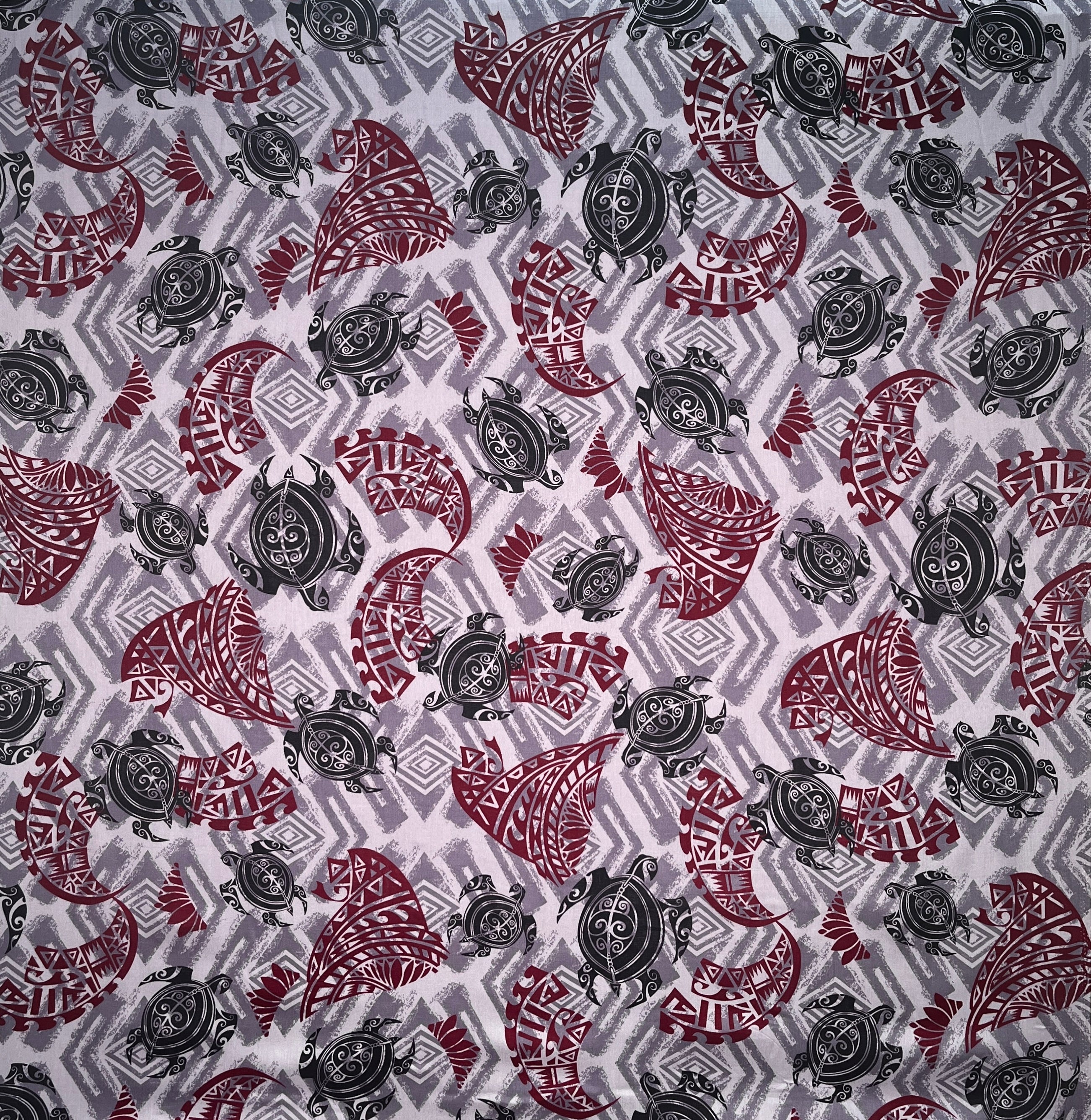 Sea Turtles w/ Traditional Polynesian Tattoo Patches Rayon Fabric | Islands Fabric