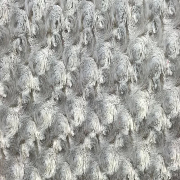 Silver Gray Swirl Rosebud Faux Fur Fabric