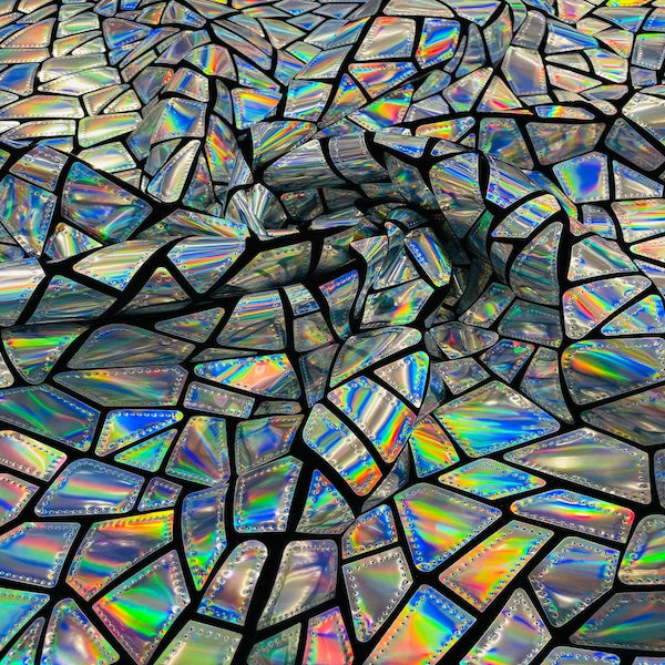 Shattered Glassed Metallic Foil Stretch Velvet Fabric