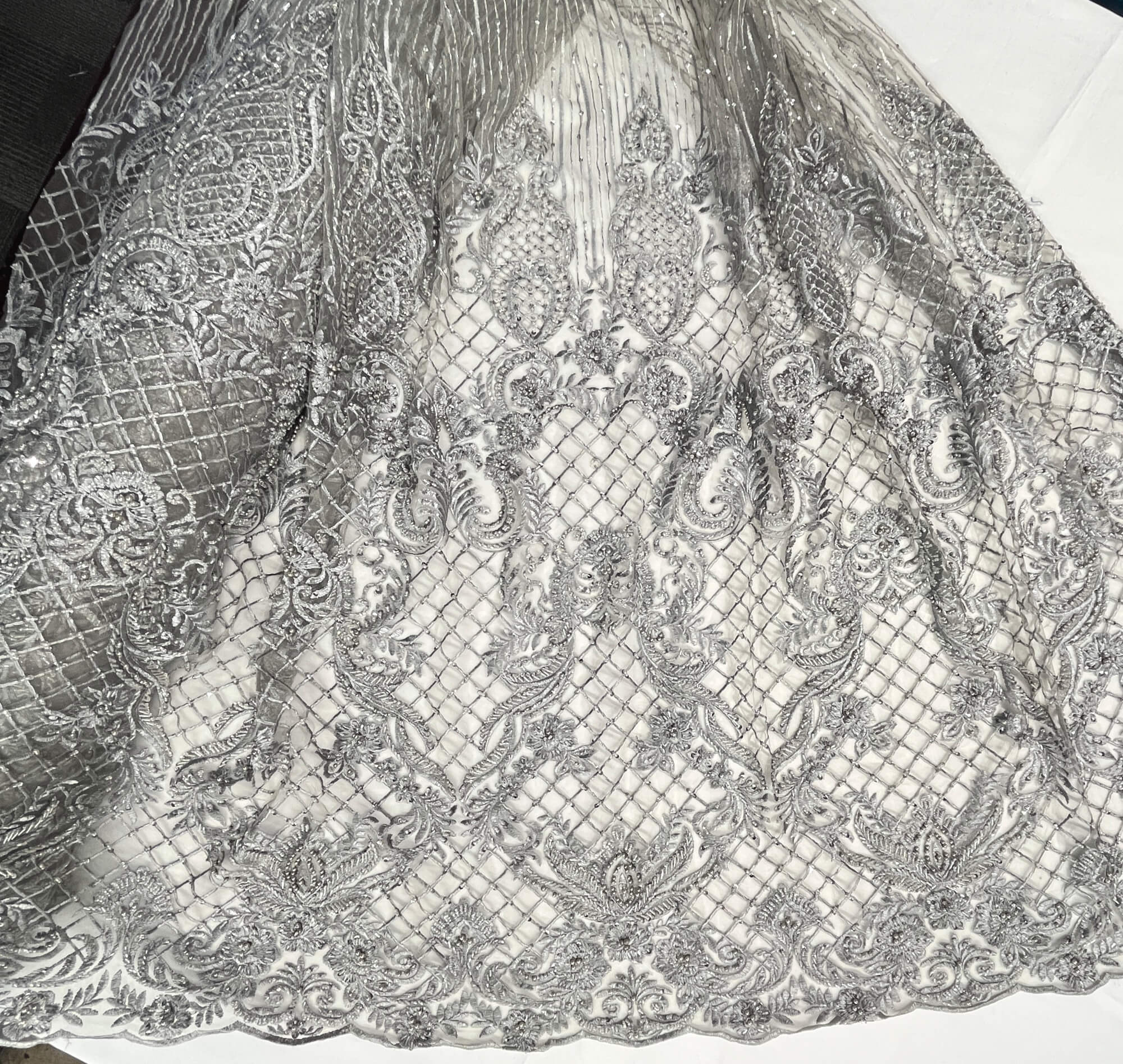 Beaded Lace Fabric Embroidered on 100% Polyester Net Mesh | Lace USA - GD-113