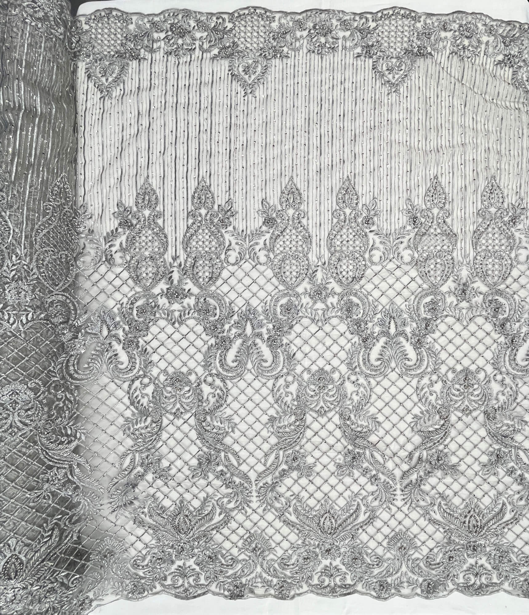 Beaded Lace Fabric Embroidered on 100% Polyester Net Mesh | Lace USA - GD-113