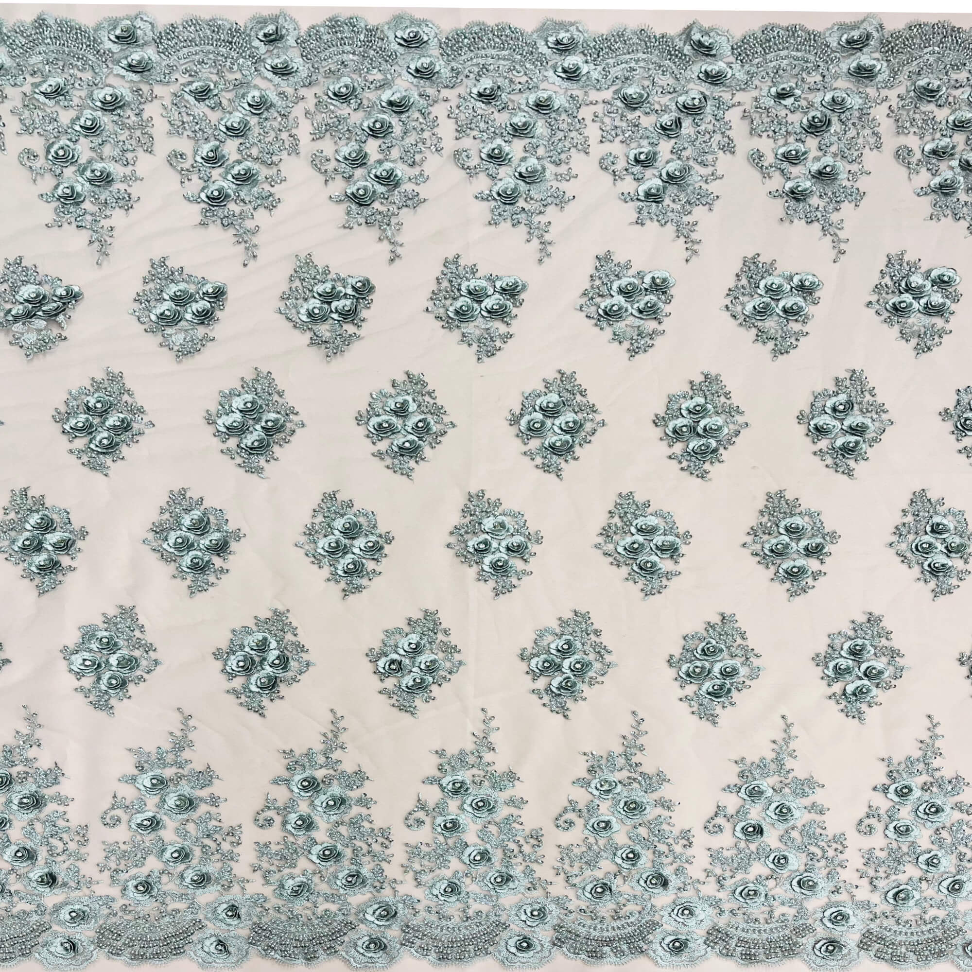 Beaded & Rhinestone 3D Floral Lace Fabric Embroidered on 100% Polyester Net Mesh | Lace USA - GD-14