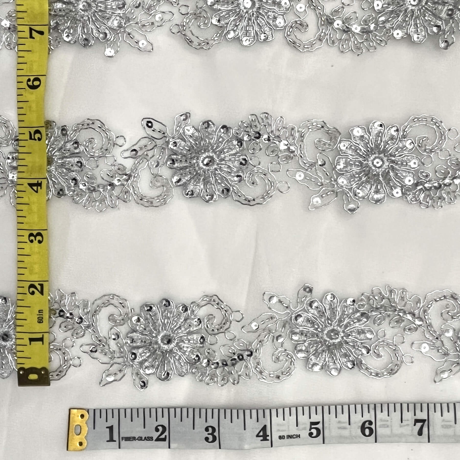 Beaded & Corded Lace Trimming Embroidered on 100% Polyester Net Mesh | Lace USA - 96275W-BP