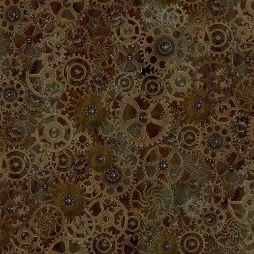 Steampunk Menagerie Large Gears Cotton 44"/45" Fabric Per Yard