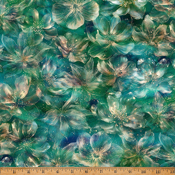 Stone Green Midnight Flora A Hoffman Spectrum Print Cotton 43"/44" Fabric Per Yard