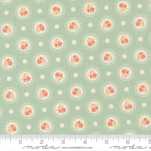 Sunbonnet Dusty Blue Flower Dots Cotton 44"/45" Fabric Per Yard