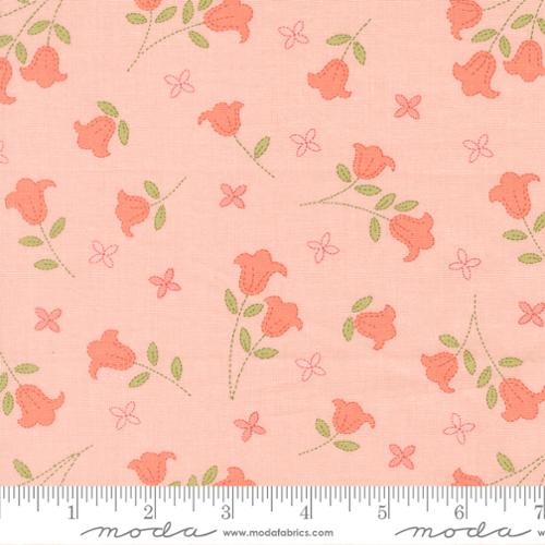Sunbonnet Pink Embroidered Blooms Cotton 44"/45" Fabric Per Yard