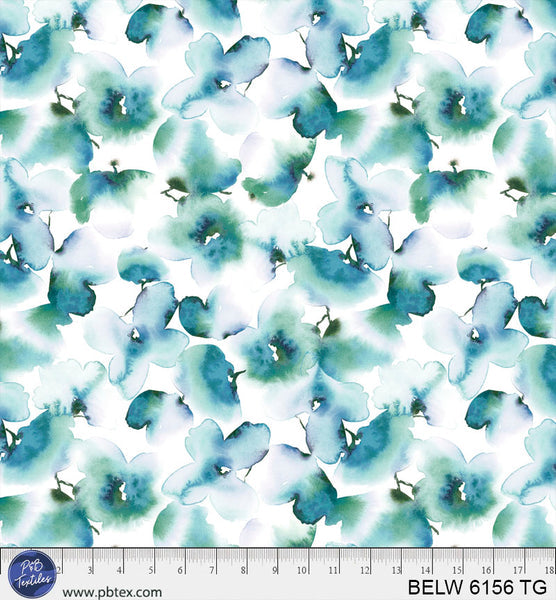 Teal / Green Floral Butterfly Belle 108" BELW-6156-TG Cotton Wideback Fabric Per Yard