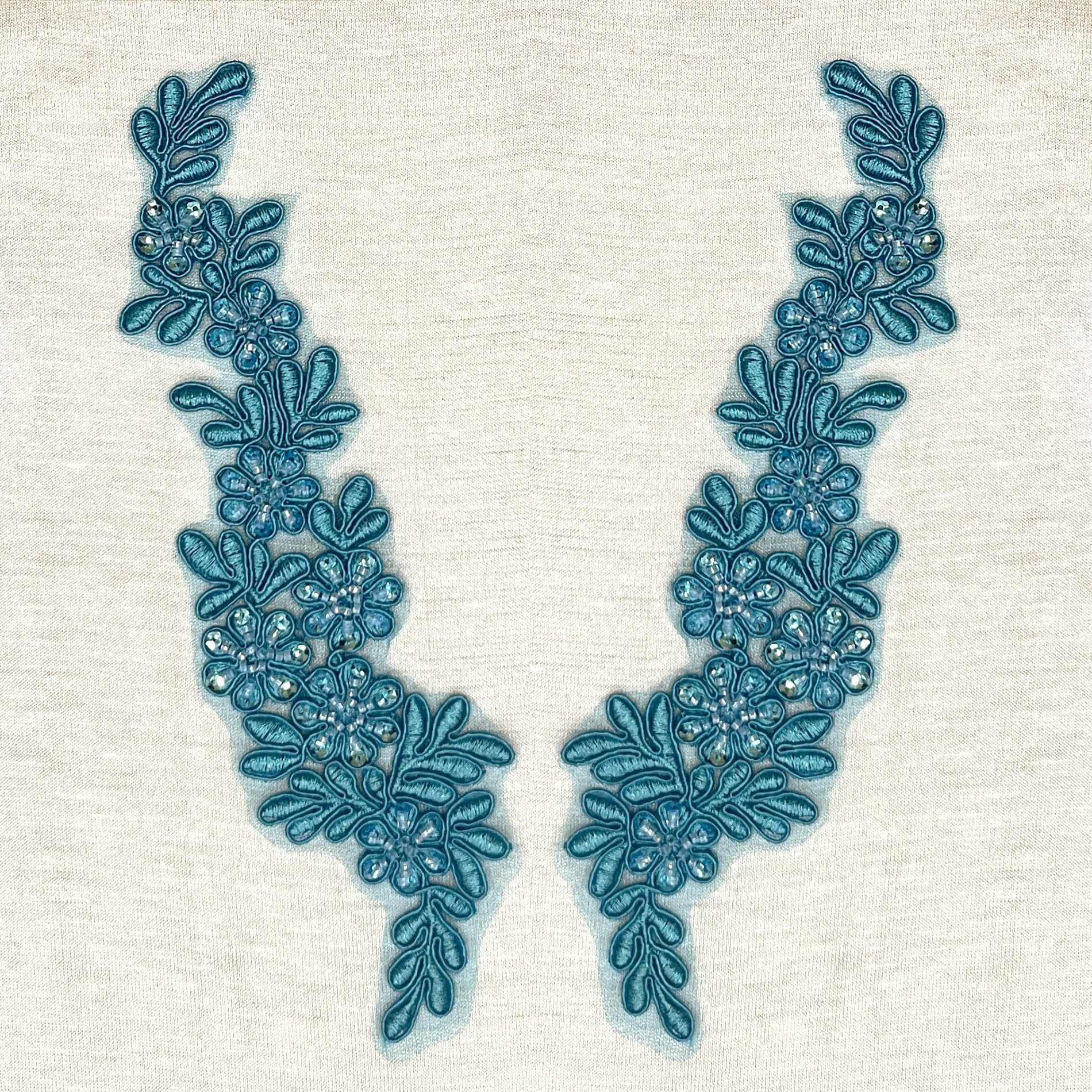 Beaded & Corded Floral Lace Applique Embroidered on 100% Polyester Net Mesh | Lace USA - 95969W-HB