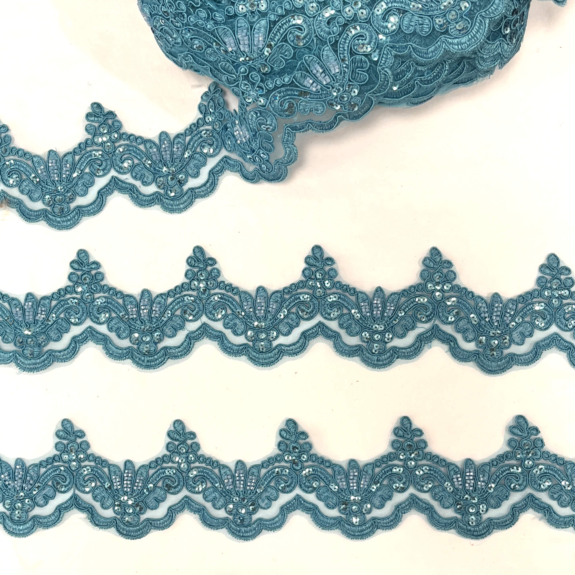 Beaded & Corded Lace Trimming Embroidered on 100% Polyester Net Mesh | Lace USA - KZ-34W-HB