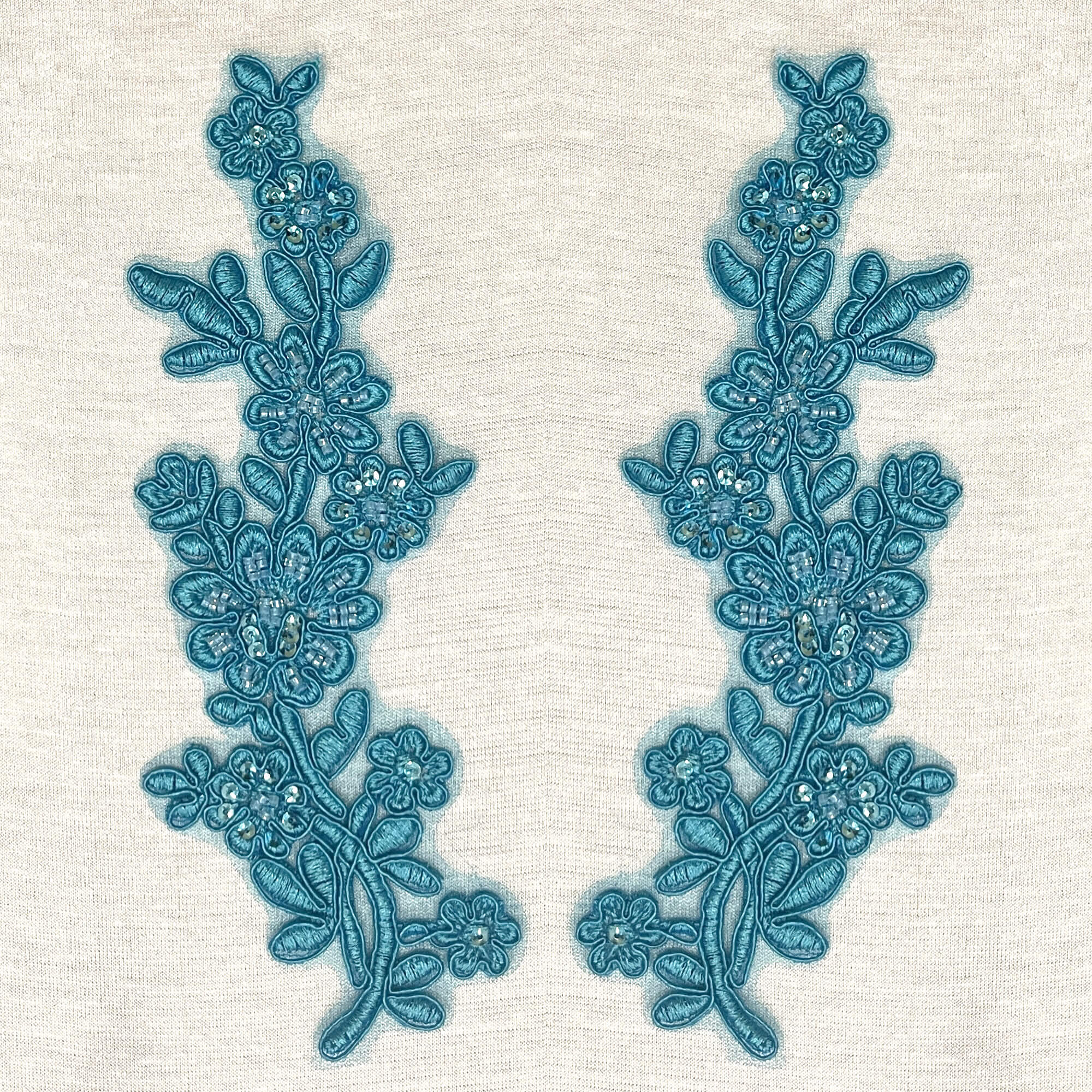 Beaded & Corded Floral Lace Applique Embroidered on 100% Polyester Net Mesh | Lace USA - 95919W-BP