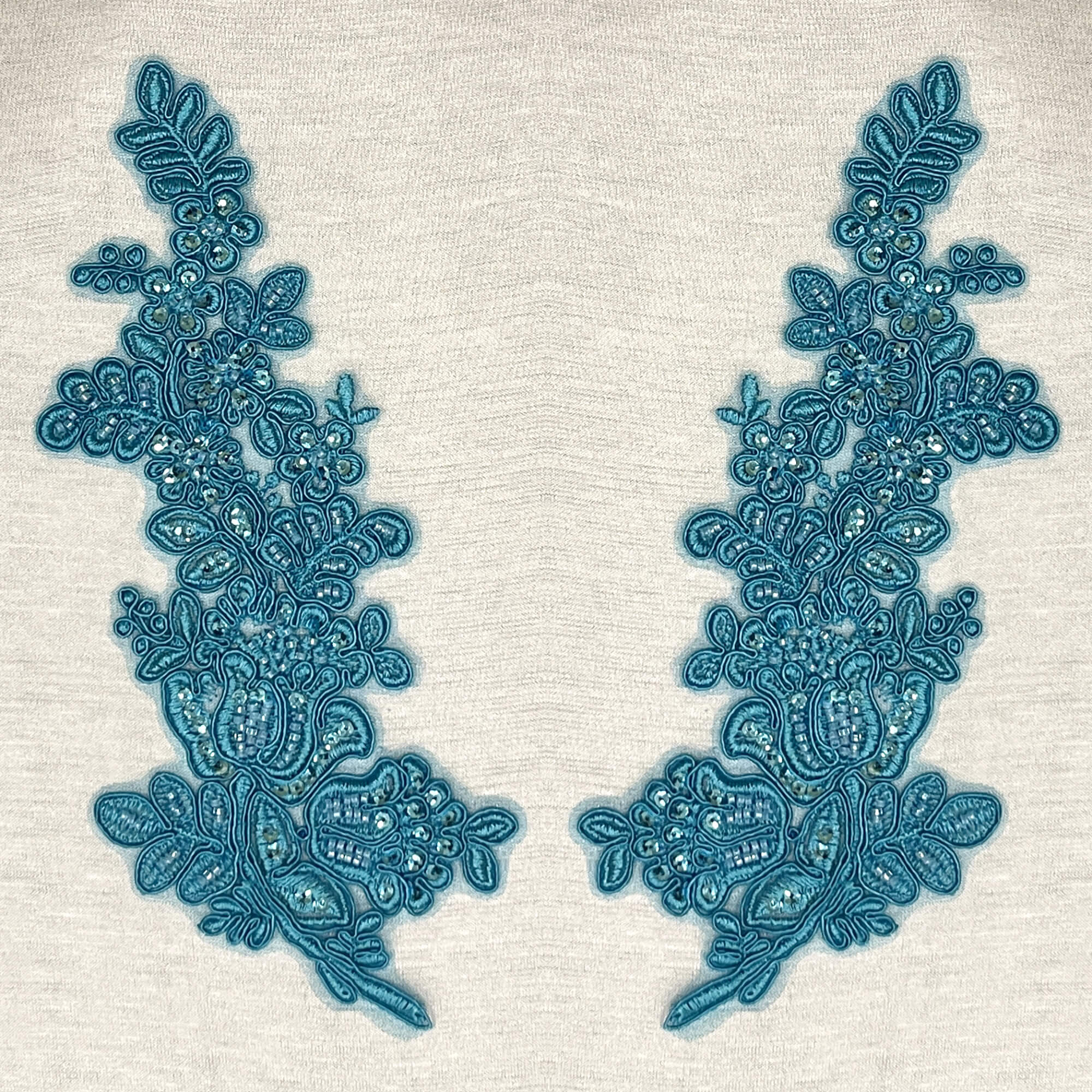 Beaded & Corded Floral Lace Applique Embroidered on 100% Polyester Net Mesh | Lace USA - 91398N-BP