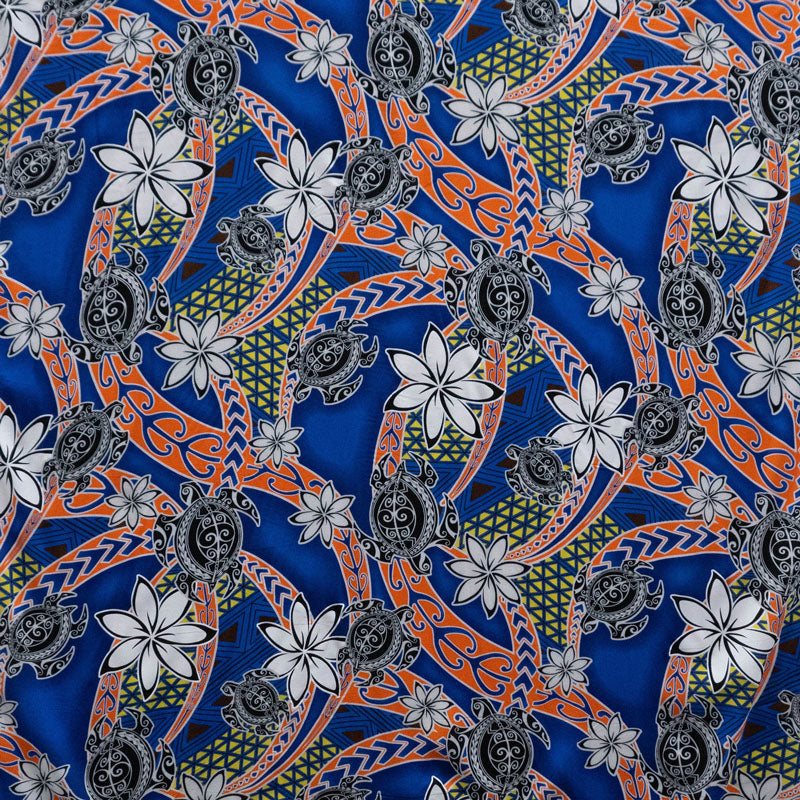 Tiare Sea Turtles Polynesian Tribal Design Rayon Fabric| Islands Fabric