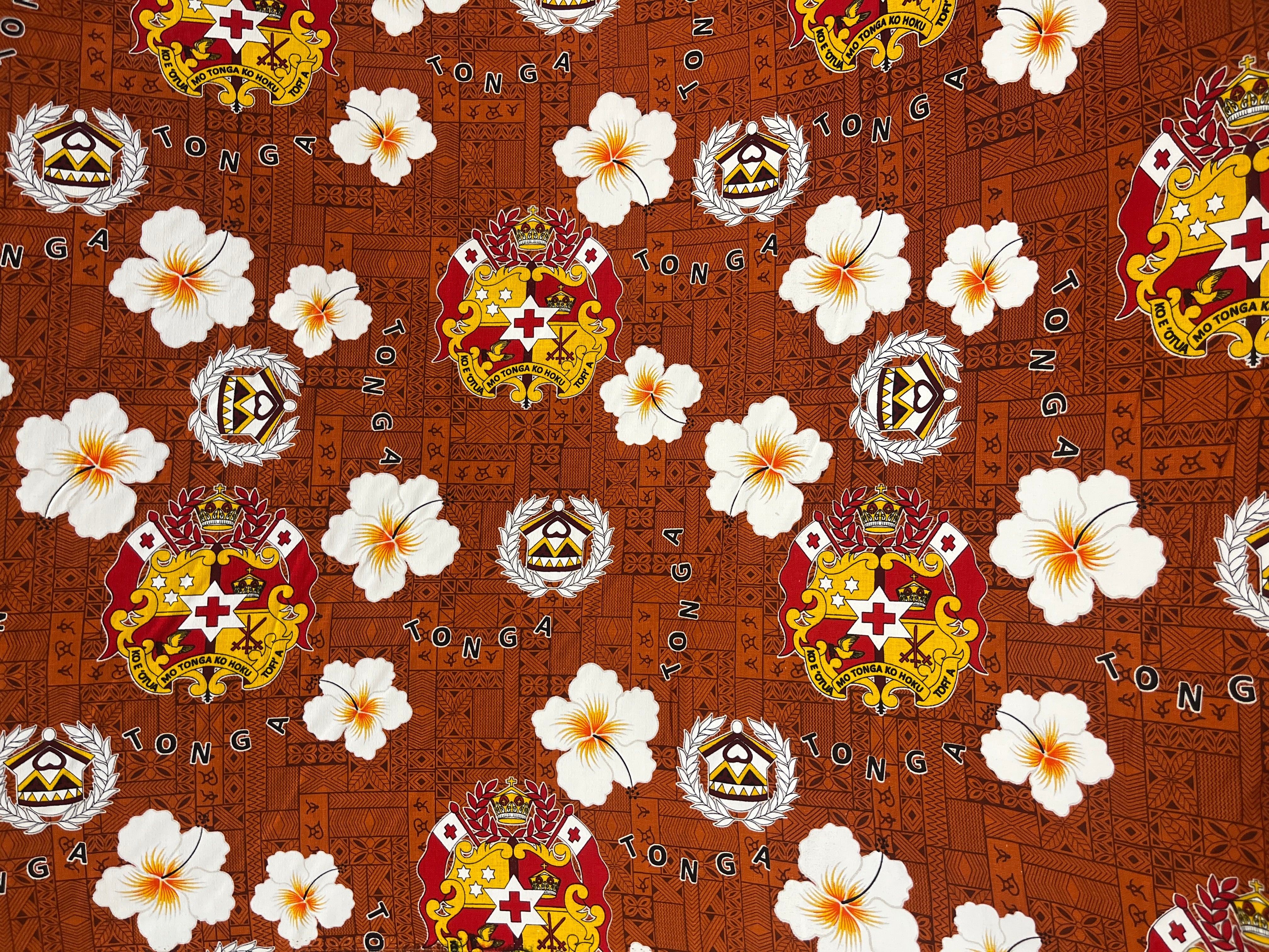 Tonga Seal Hibiscus All Over Design Cotton Light Barkcloth Fabric | Islands Fabric