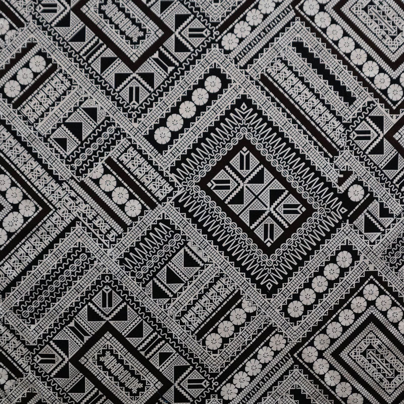 Traditional Polynesian Geometric Design Cotton Light Barkcloth Fabric | Islands Fabric