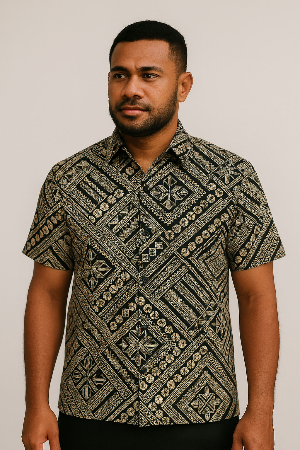 Traditional Polynesian Geometric Design Cotton Light Barkcloth Fabric | Islands Fabric