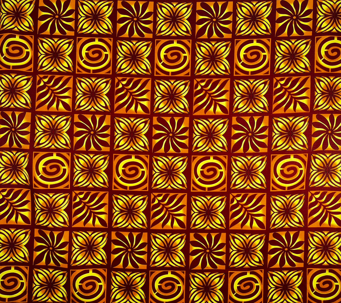 Traditional Polynesian Tapa Checkered Design Cotton Light Barkcloth Fabric| Islands Fabric
