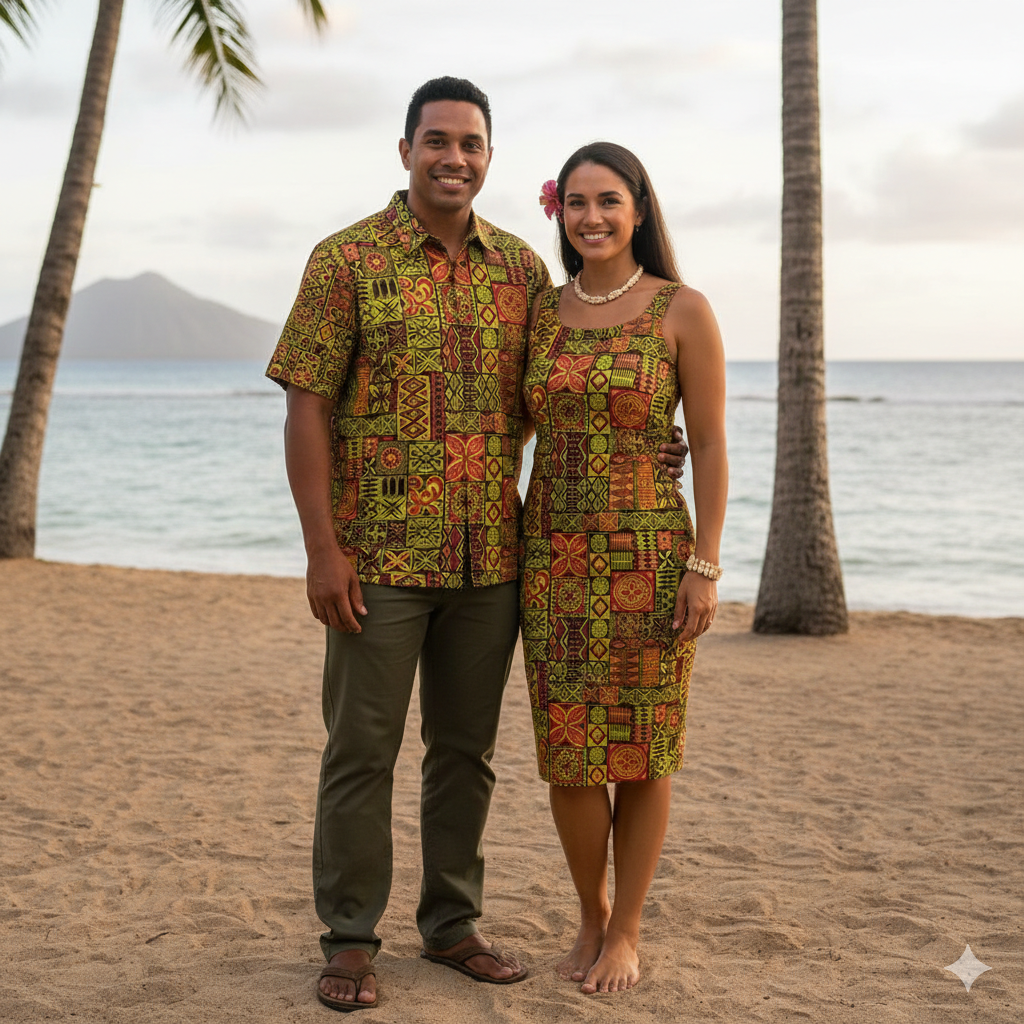 Traditional Polynesian Tapa design Polyester Fabric # 1 | Islands Fabric