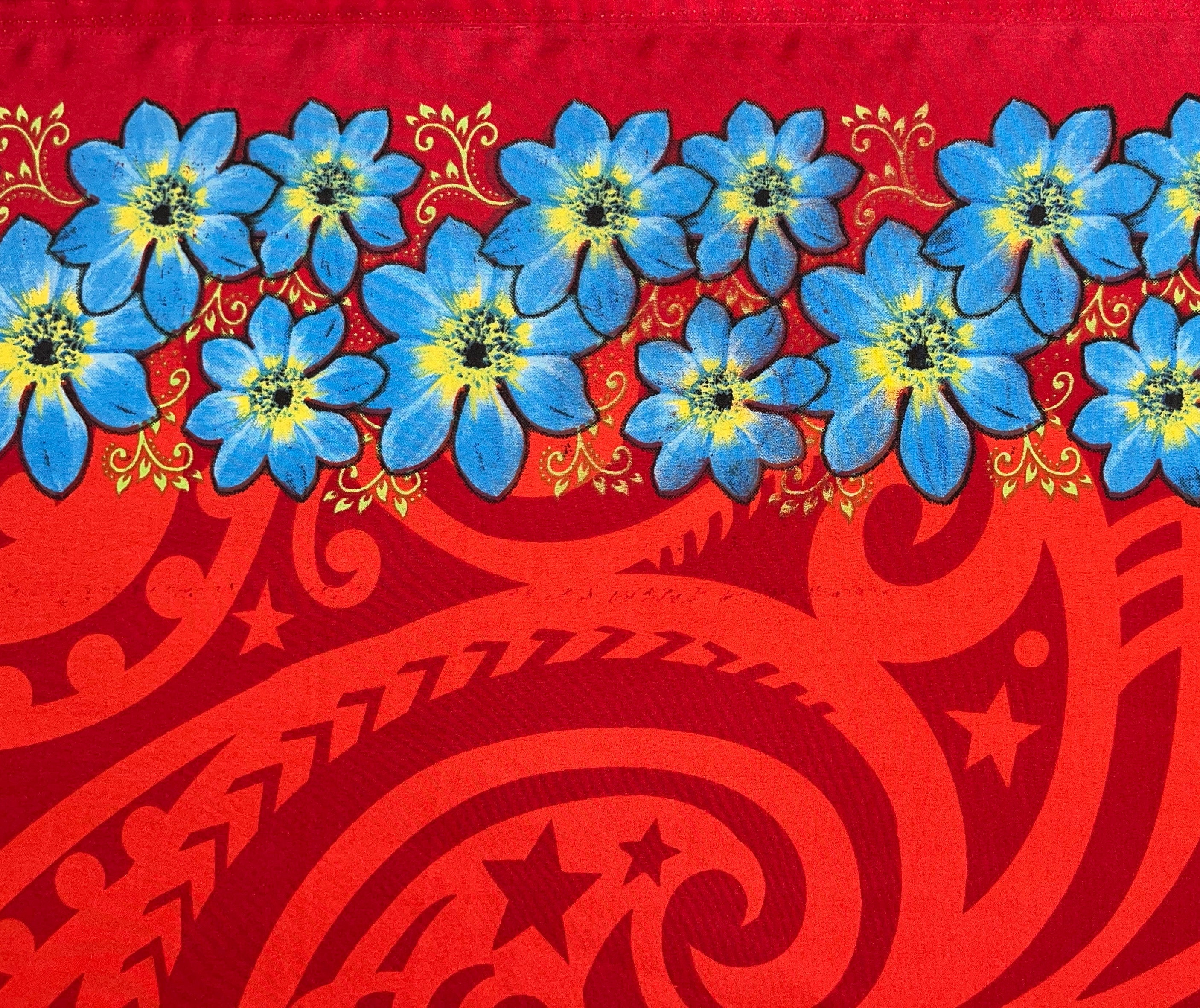 Traditional Polynesian Tattoo Daisy Double Border Polyester Fabric | Islands Fabric