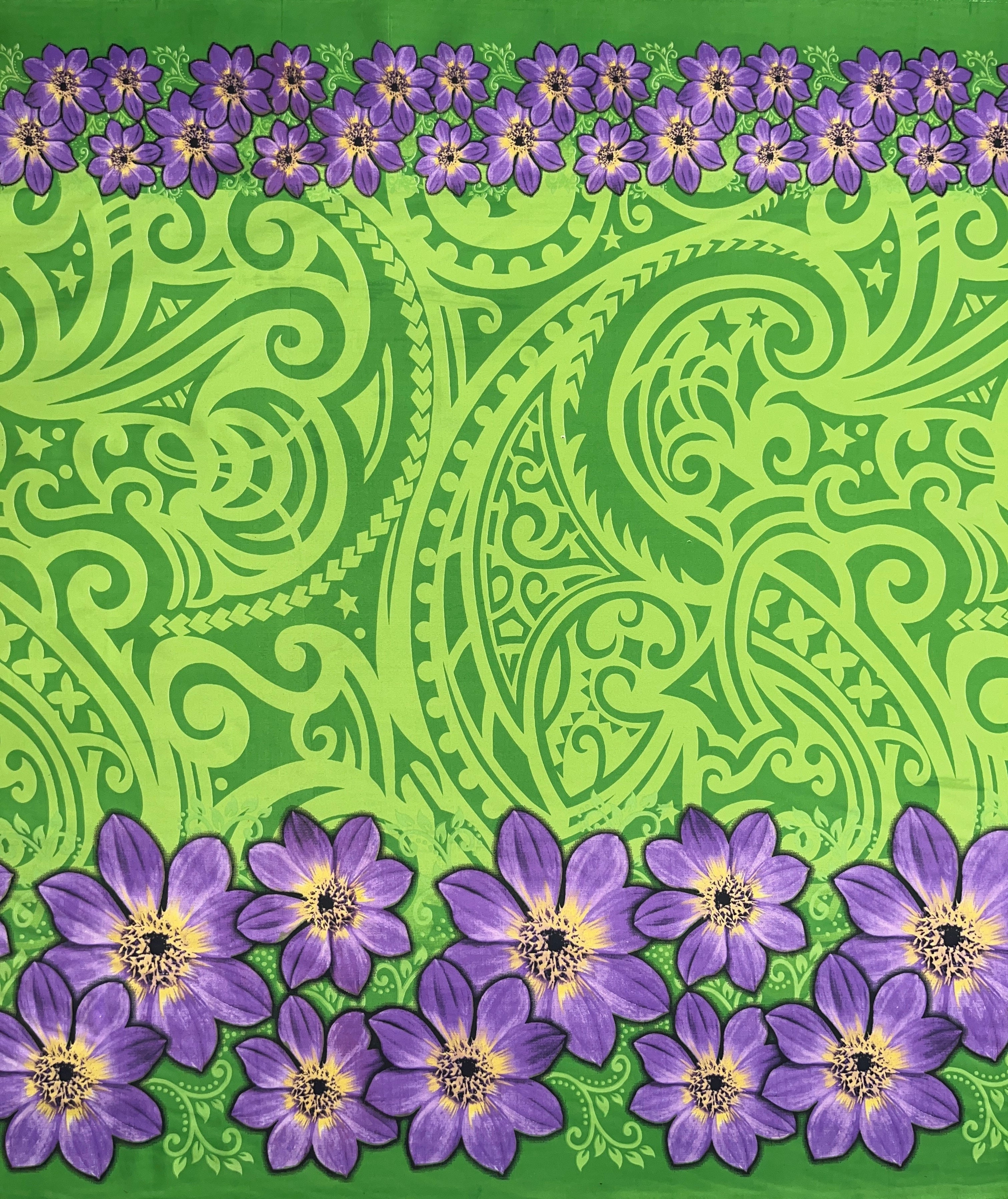 Traditional Polynesian Tattoo Daisy Double Border Polyester Fabric | Islands Fabric