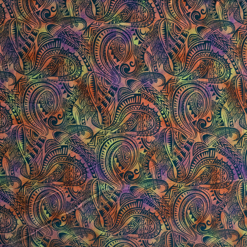 Traditional Polynesian Tattoo Design Watercolor Polyester Fabric | Islands Fabric