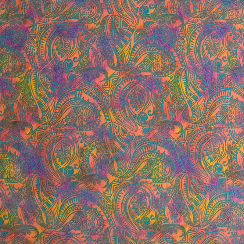 Traditional Polynesian Tattoo Design Watercolor Polyester Fabric | Islands Fabric