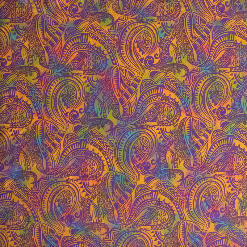 Traditional Polynesian Tattoo Design Watercolor Polyester Fabric | Islands Fabric