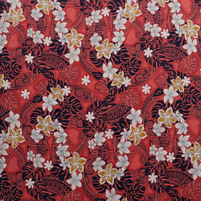 Traditional Polynesian Tattoo Plumeria Tiare Design Peachskin Fabric | Islands Fabric