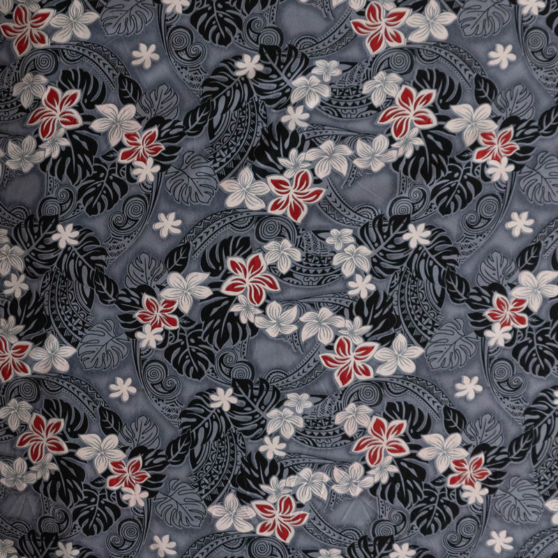 Traditional Polynesian Tattoo Plumeria Tiare Design Peachskin Fabric | Islands Fabric
