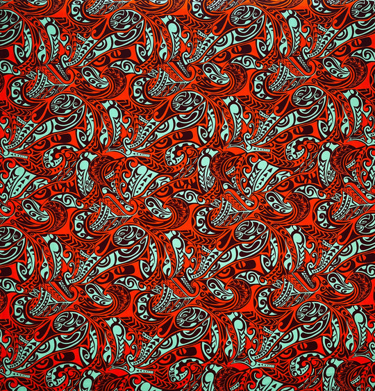 Traditional Polynesian Tattoo Swirl All Over Design Cotton Light Barkcloth | Islands Fabric