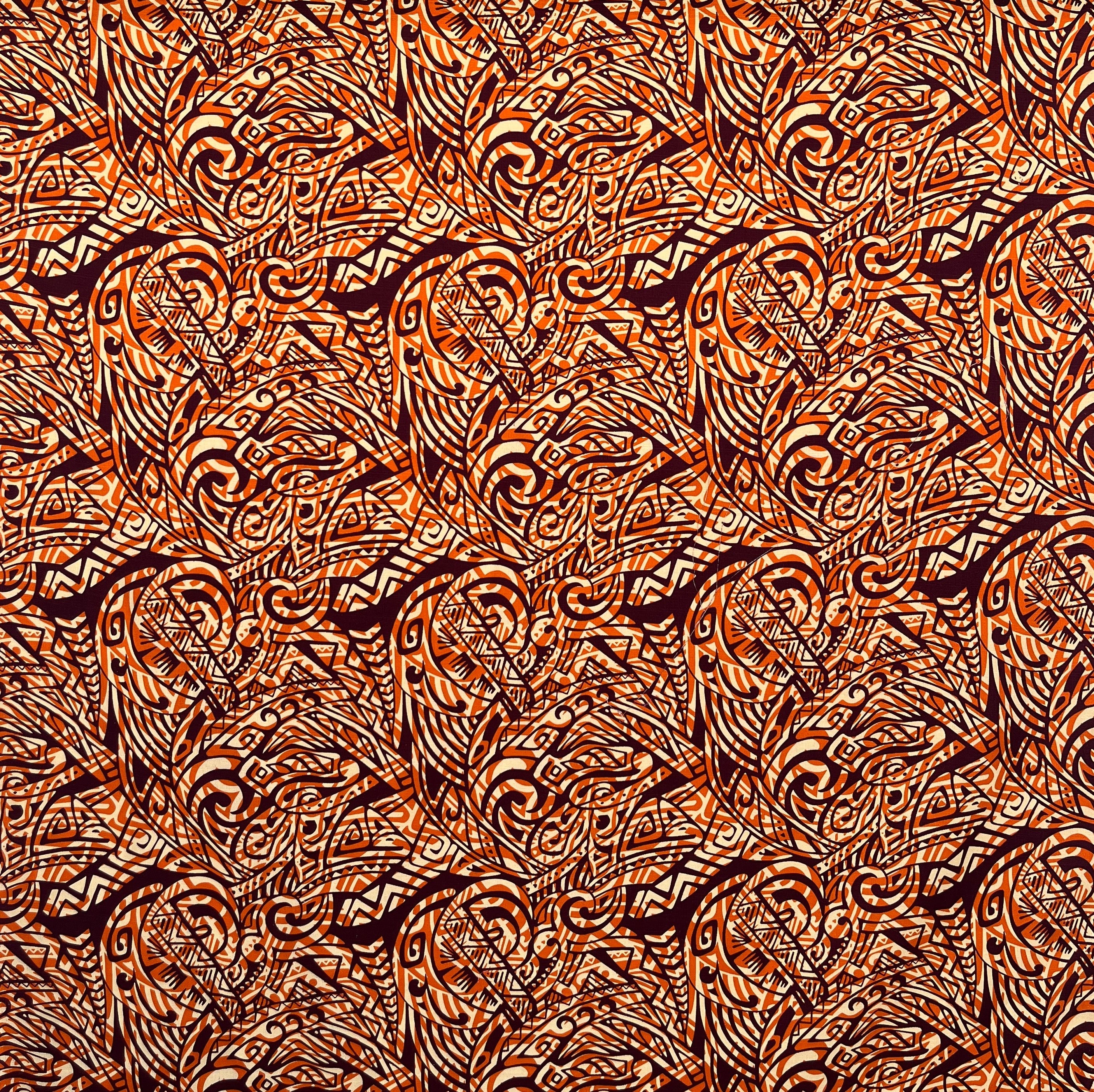 Traditional Polynesian Tattoo Swirl design Cotton Light Barkcloth Fabric | Islands Fabric