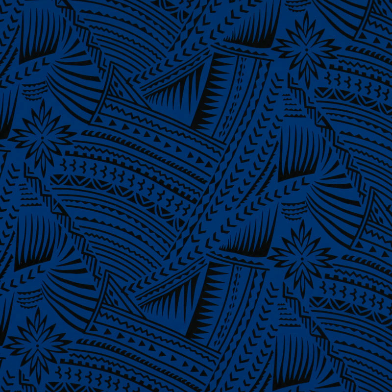 Traditional Polynesian Tattoo w/ Flower Flocking Fabric| Islands Fabric