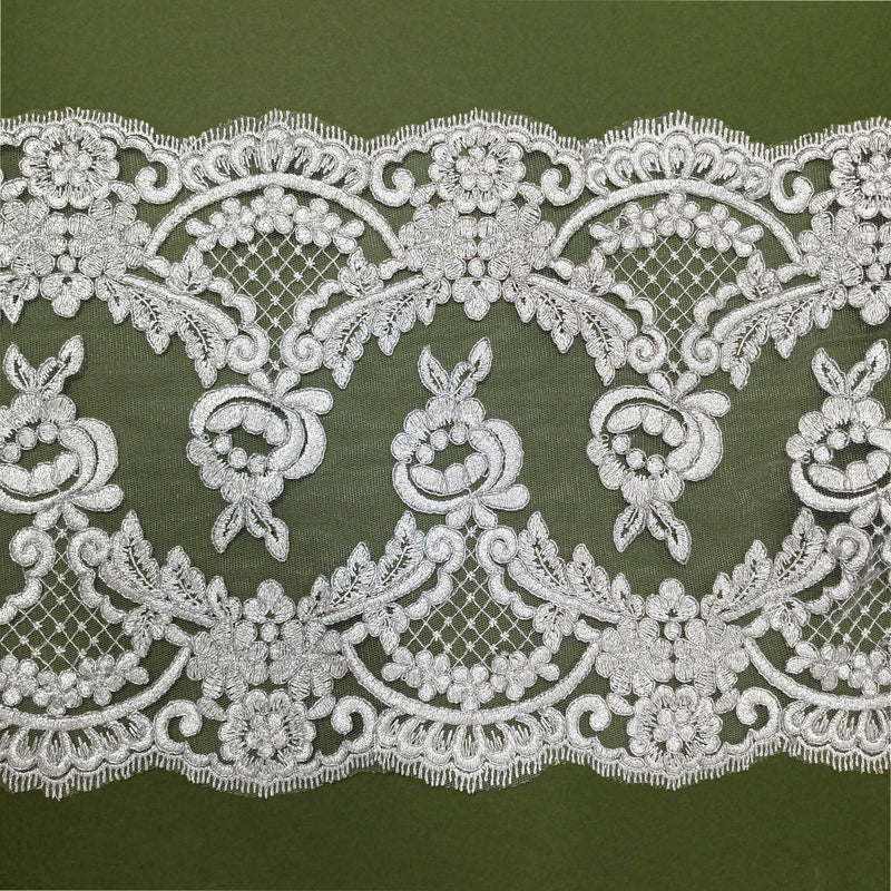 Corded Double Sided Lace Trimming Embroidered on 100% Polyester Net Mesh | Lace USA - 95329W/2