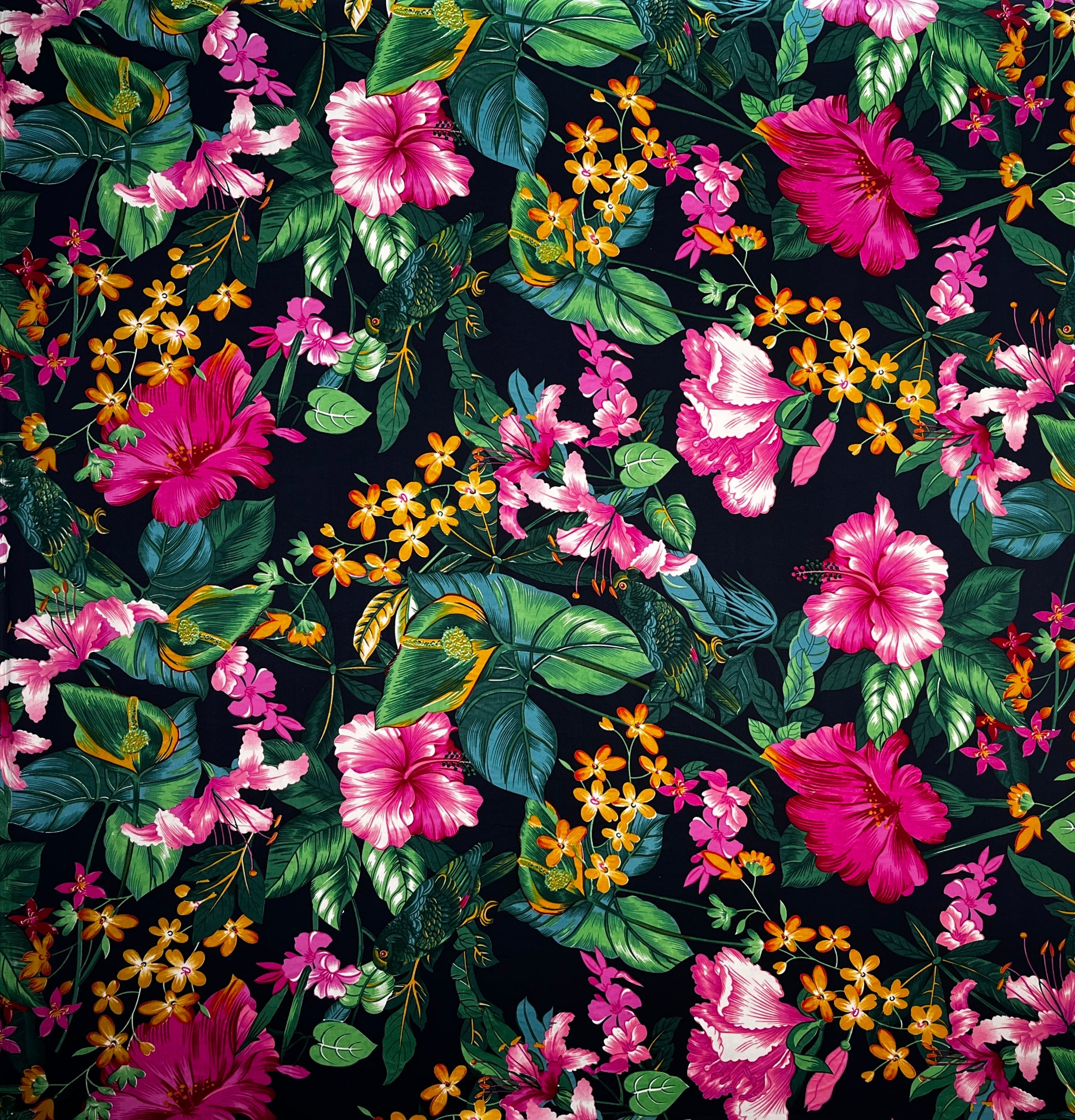 Tropical Parrot Garden Peachskin Fabric | Islands Fabric