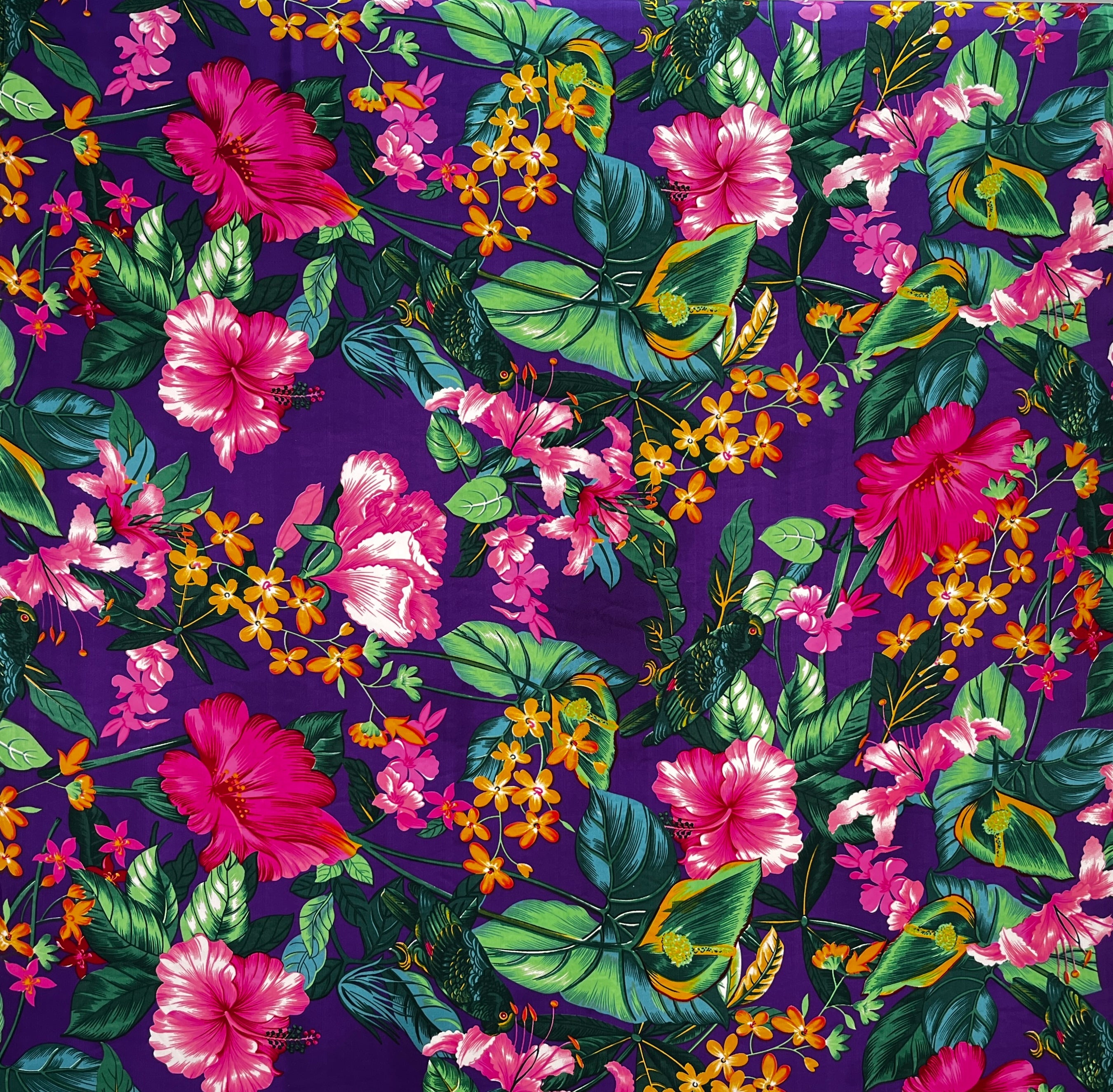 Tropical Parrot Garden Peachskin Fabric | Islands Fabric