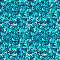 Turquoise Mosaic Blooms Blender Cotton 44/45 Fabric Per Yard