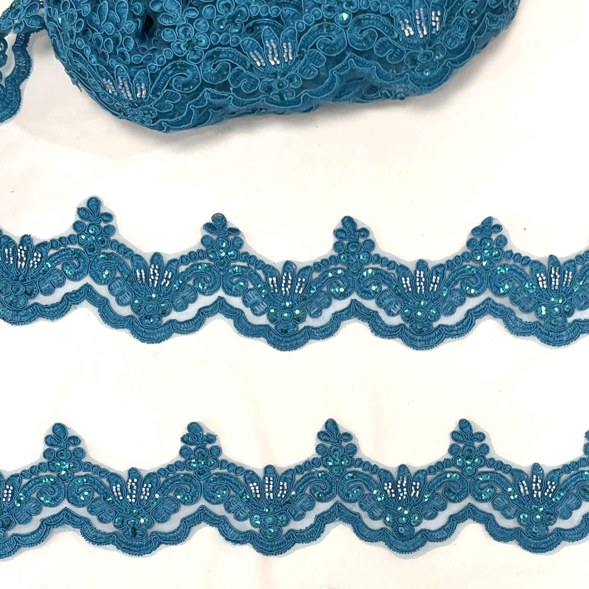 Beaded & Corded Lace Trimming Embroidered on 100% Polyester Net Mesh | Lace USA - KZ-34W-HB
