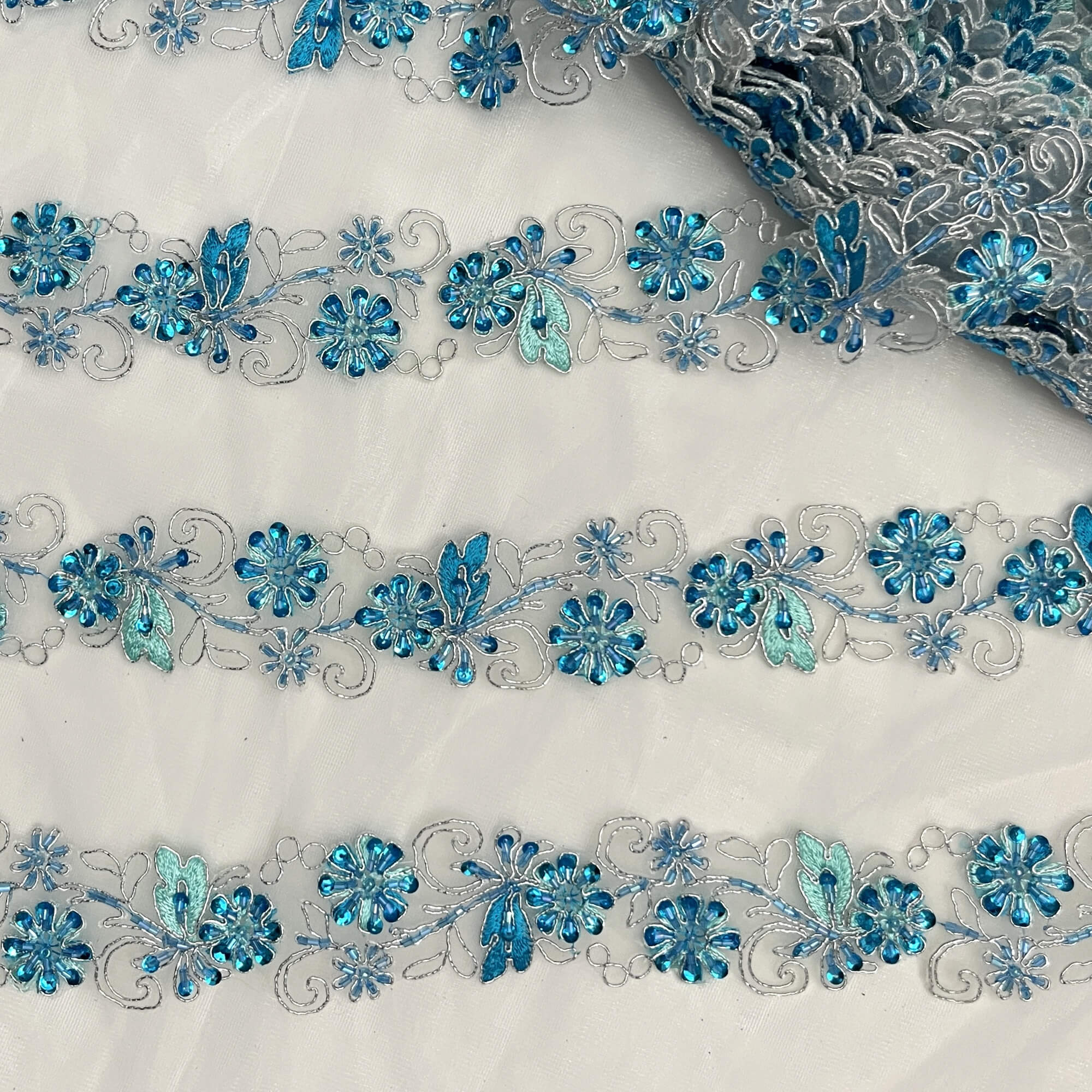 Beaded & Corded Lace Trimming Embroidered on 100% Polyester Organza  | Lace USA - 96283N-BP