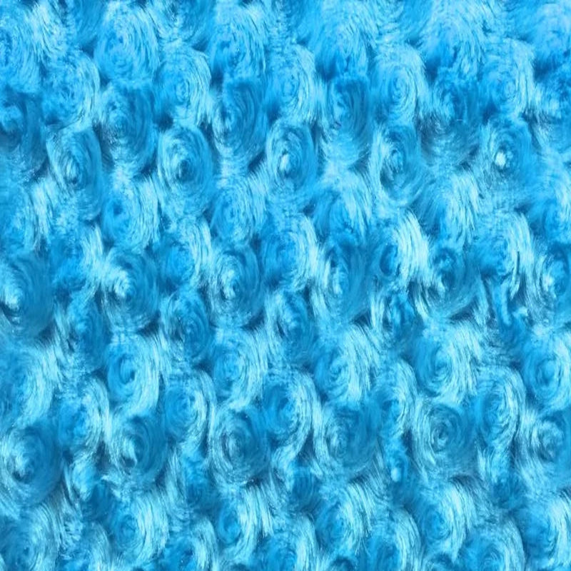 Turquoise Blue Swirl Rosebud Faux Fur Fabric