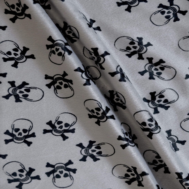 Gray Velboa Skull Print Faux Fur Fabric