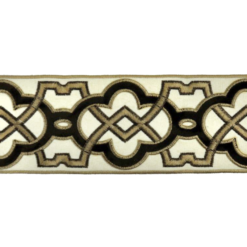 Velvet Embossed Decorative Trim Tape - 3 1/2" Width (25 Yard Roll) - BR-7337-06 Brown/Taupe